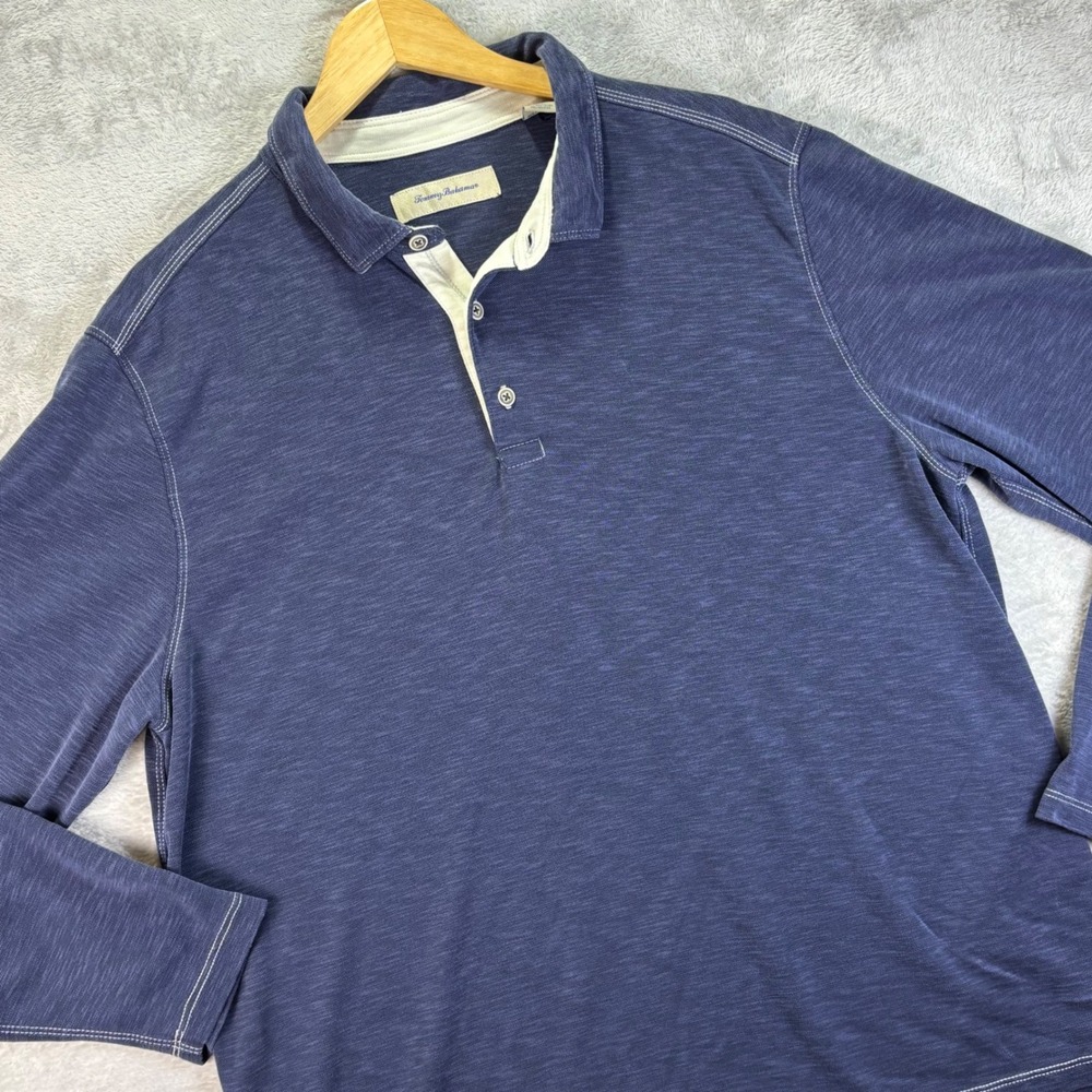 Tommy Bahama Long Sleeve Polo Shirt Contrast Stitch Casual XL Tencel Modal Blend